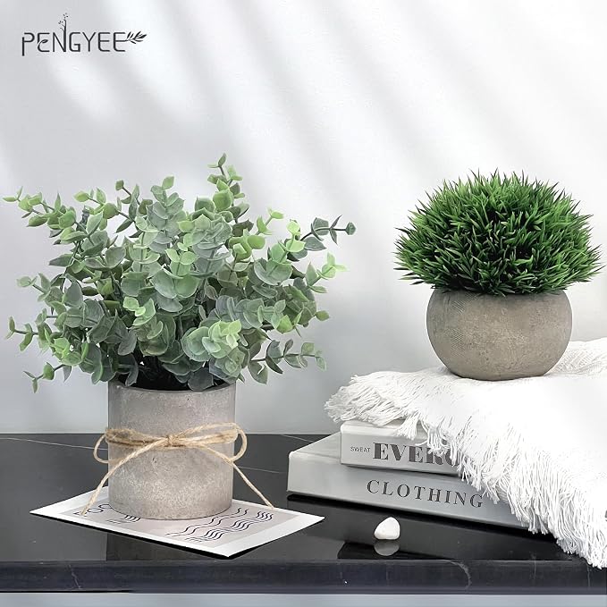 4 Pack Small Potted Eucalyptus Fake Plants - Image 5