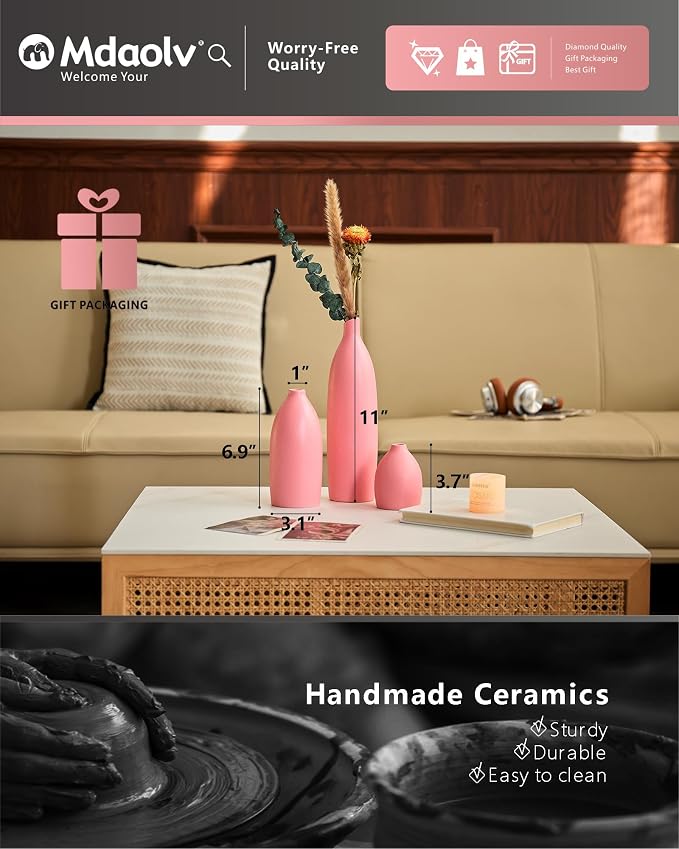 Matte Pink Vase Set of 3 - Image 5