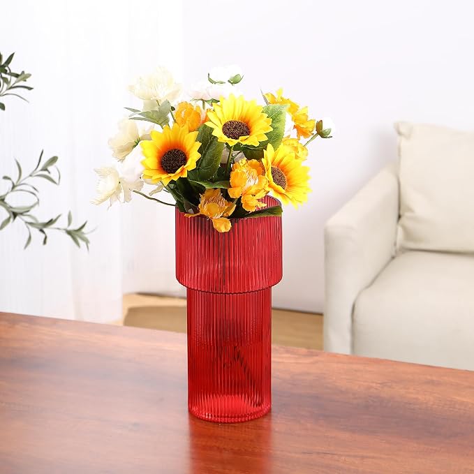 Red Glass Vase, 12 Inches Tall Vase - Image 7