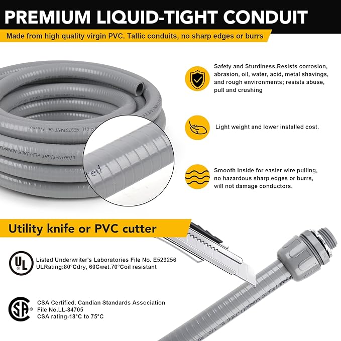 1 inch 100ft Liquid-Tight Conduit and Connector Kit, Flexible Non-Metallic - Image 3
