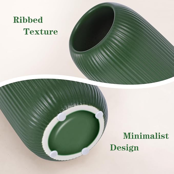Ceramic Vase for Flowers – Modern Small Ribbed Textured Flower Vase for Home - Image 4