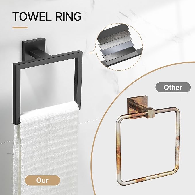 TQKAG Matte Black Bathroom Hardware Accessories Set 10 Pieces, 23.6" SUS304 - Image 4