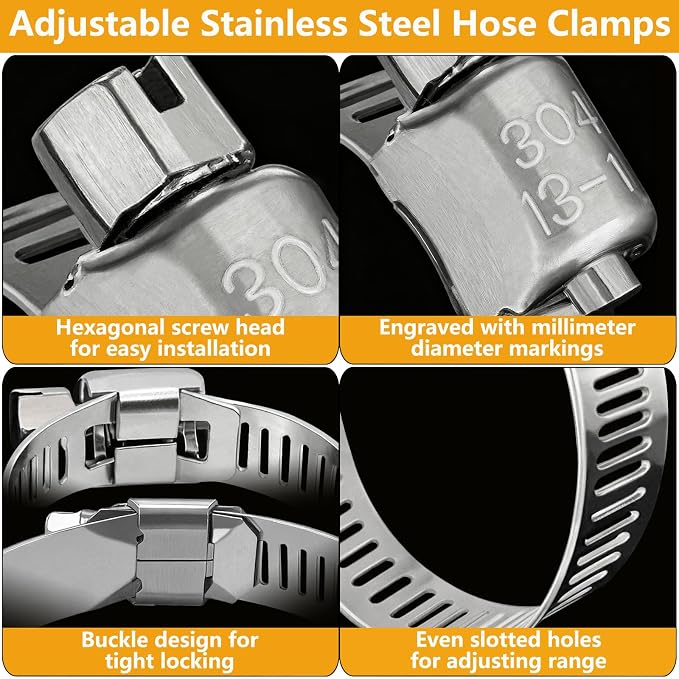 40 Pack Adjustable Stainless Steel Hose Clamps, 10-70mm Worm Gear Duct Pipe - Image 5