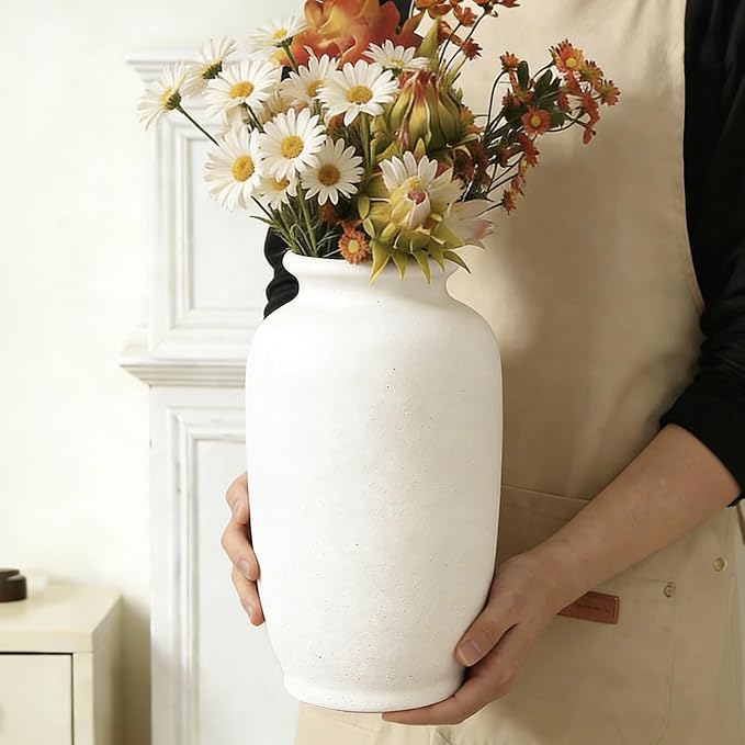 White Ceramic Vase-Boho Decorative Vase, Terracotta Tall Vases Decorative - Image 5