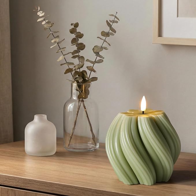 Sage Green Swirl Flameless Candle - Image 7