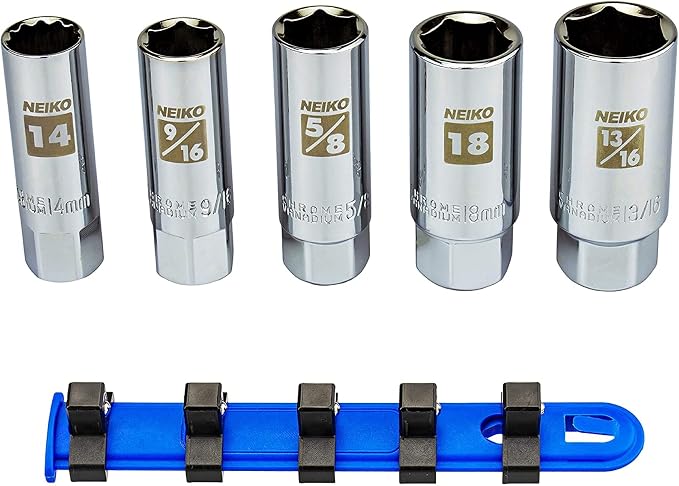 NEIKO 02500A 3/8" Drive Spark Plug Socket Set, 5 Piece, SAE And Metric by NeikoTools