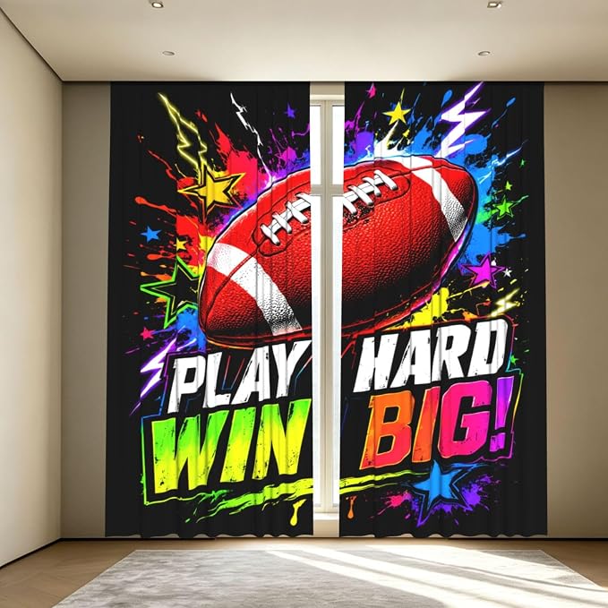 Play Hard Win Big Football Window Curtains 2 Panels Set, 52 X 84 Inch Polyester by Unknown