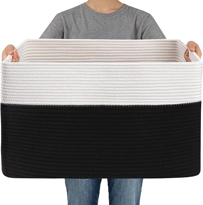 JMvicyroam 96L Large Woven Cotton Rope Blanket Basket, Freestanding by JMvicyroam