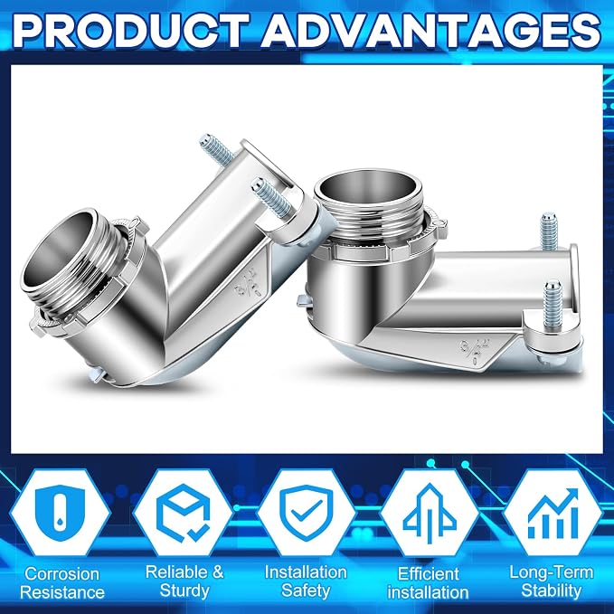 12 Pack Cable Connectors 90 Degree Squeeze Fittings Zinc Die Cast Cable Conduit - Image 4