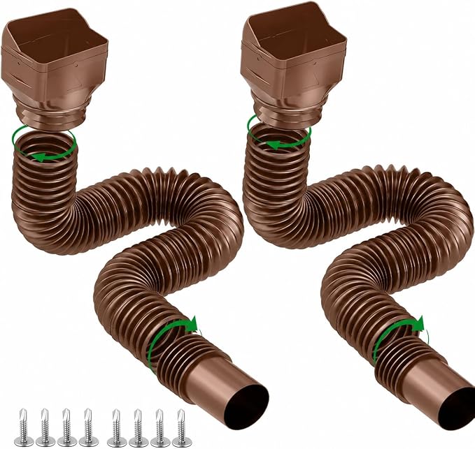 2 Pack Brown Rain Gutter Downspout Extensions, Gutter Extender by Binazon