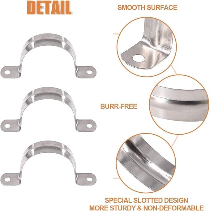 2 Pcs 6inch Rigid Pipe Strap, Two Hole Stainless Steel Strap U Bracket - Image 3