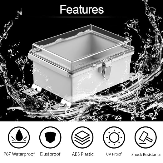 Electrical Box, IP67 Waterproof Hinged Clear Cover Stainless Steel Latch - Image 3