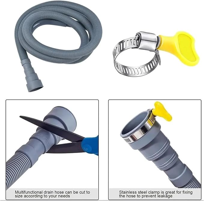 Flexible Washing Machine Drain Hose Grey Thickened Tube Corrugated Extension - Image 3