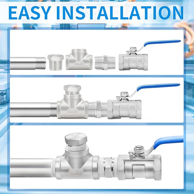 ChillWaves 304 Stainless Steel Pipe Fitting, Nipple Cast Pipe 1/8" NPT Male x - Image 7