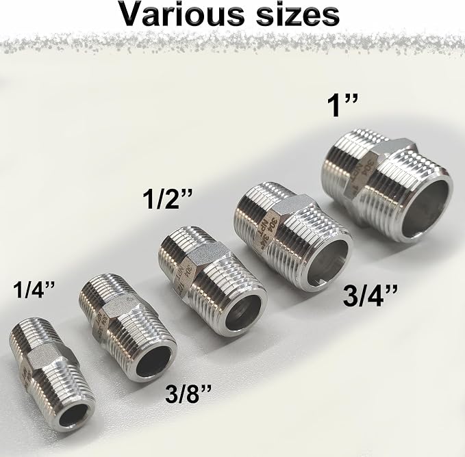 1/4" NPT Male Hex Nipple Pipe Fittings, 304 Stainless Steel 1/4 inch Threaded - Image 9