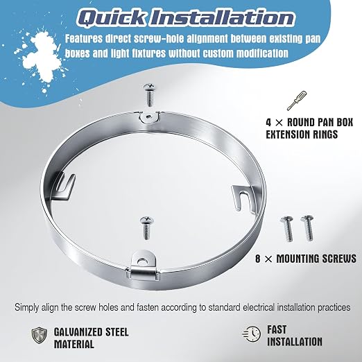 4 Inch Round Pan Box Extension Ring 57111 Fits Ceiling Box, 4 Pack, Metal | - Image 6