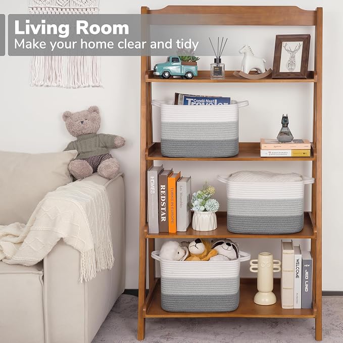 Goodpick Woven Storage Basket for Shelves, Gradient Gray | Stylish Gift Basket - Image 2