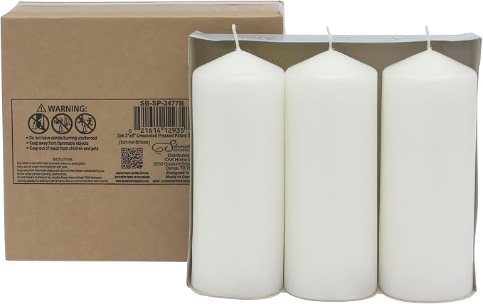 Stonebriar 3 Pack Tall 3 x 8 Inch 80 Hour Long Burning Unscented White Wax - Image 4