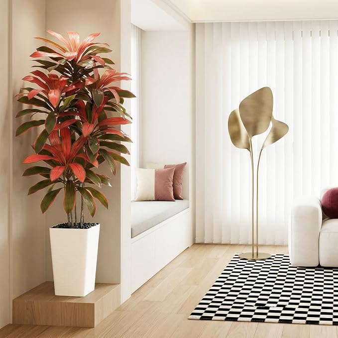 Artificial Dracaena Tree: 6FT Fake Plants Silk Faux Trees（White Pot） | - Image 9