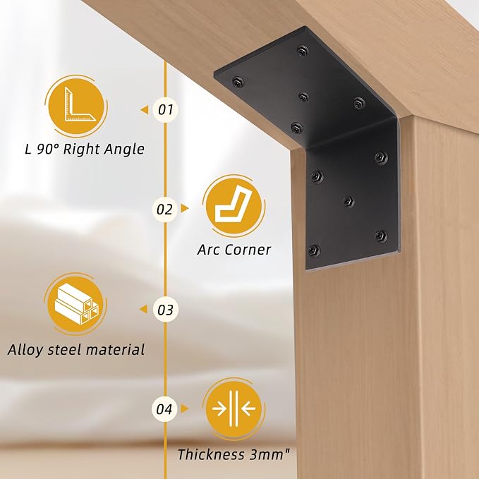 4-Pack L Right Angle Bracket 6" x 6" x 5" Heavy Duty Steel Corner Bracket | - Image 6