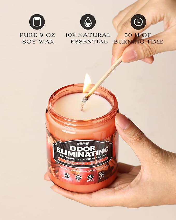 AOOVOO Apple Cinnamon Odor Eliminating Candle - 9 oz Fall Candles - Image 3