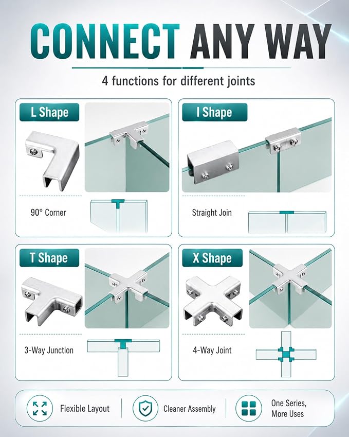 Aluminum Alloy Tile and Glass Clamp Bracket Fixed Corner Clip Positioning | L I - Image 7