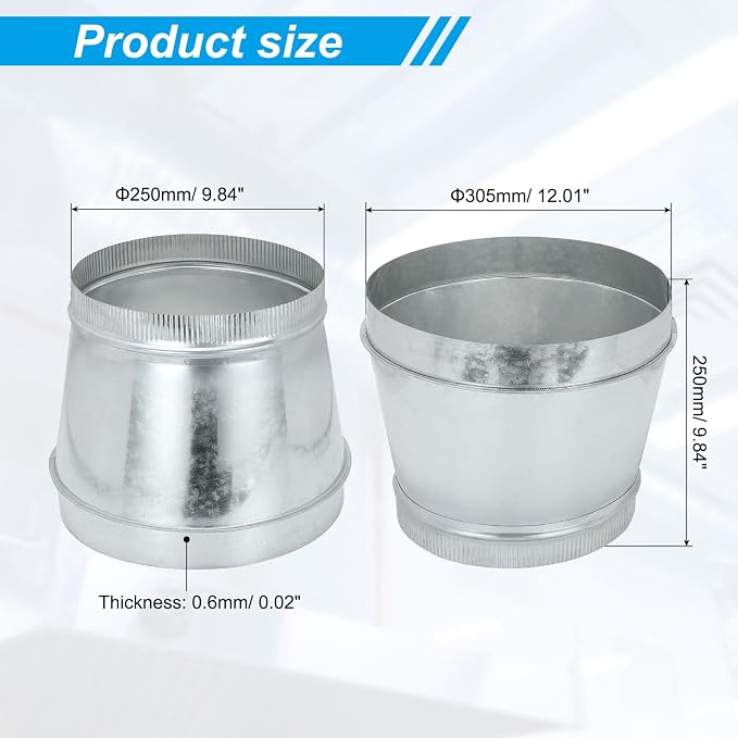 PATIKIL 12 Inch to 10 Inch Duct Reducer, Galvanized Steel Round Air Duct - Image 2