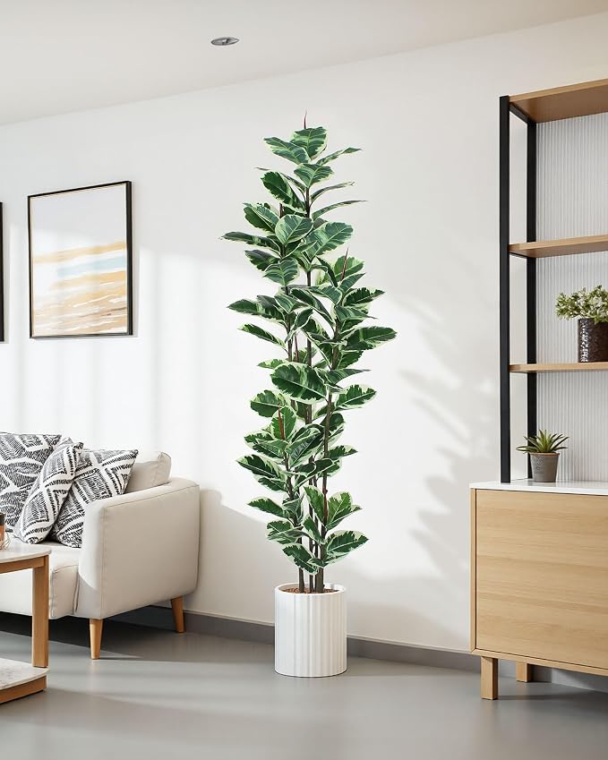 FLOWORLD Artificial Rubber Tree Plant 7ft Tall Faux Ficus Tree Potted Fake - Image 8