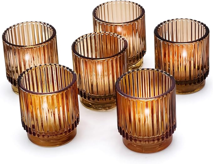 Kate Aspen Vintage Glass Tealight & Amber Votive Candle Holders Rustic Fluted by KateAspen