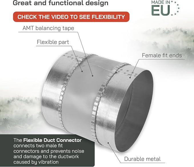 Vent Systems 6" Inch Flexible Vibration-Reducing Female Fit Duct Connector – - Image 3