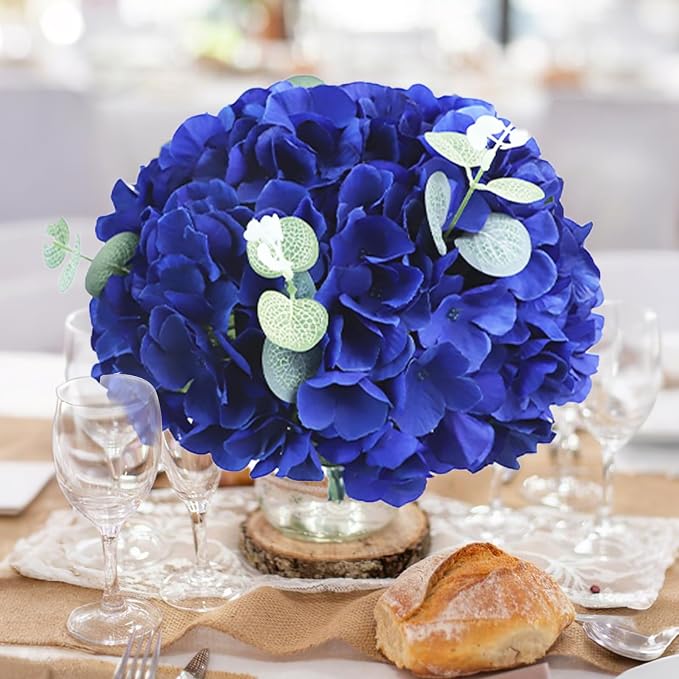 AVIVIHO 65pcs Fake Flowers Royal Blue Hydrangea Artificial Flowers Bulk Silk - Image 2