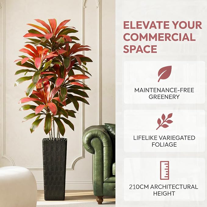 Artificial Dracaena Tree: 7FT Fake Plants Silk Faux Trees（Black Pot） | - Image 3