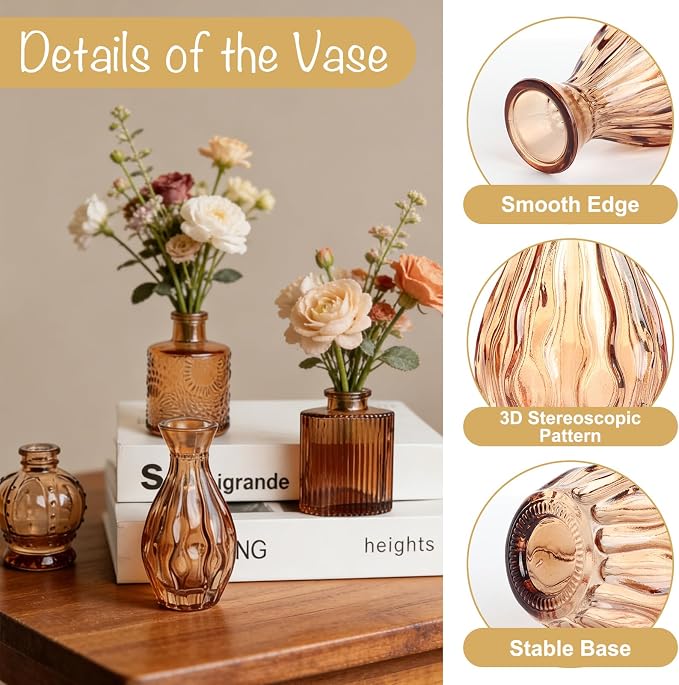 Petal Petite Small Amber Glass Bud Vase Set of 6 - Image 3