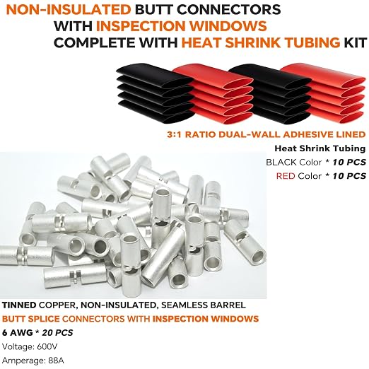 6 AWG Wire Splice Kit – 20 PCS 6 Gauge Tinned Copper Non-Insulated Butt - Image 2