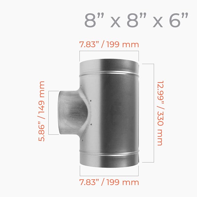 90° Degree Ø8 x 8 x 6 Inch T Shape Duct Splitter - Image 2