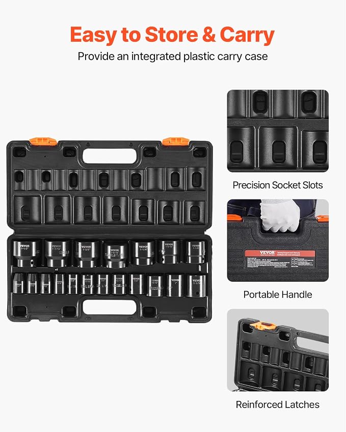 VEVOR Impact Drive Socket Set 1/2 Inches 19 Piece Impact Sockets SAE, Standard - Image 6