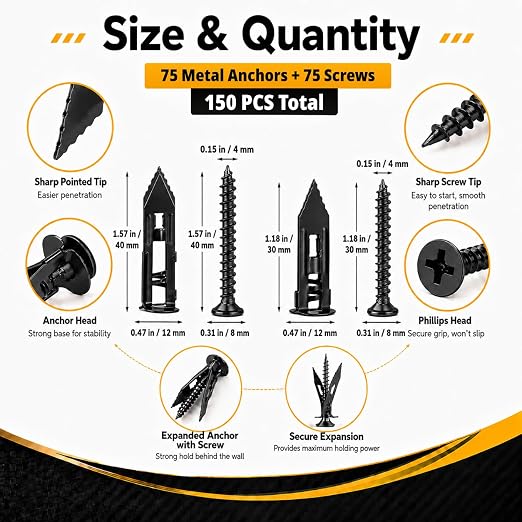 Jyphorixal 150Pcs Self Drilling Drywall Anchors - Image 2