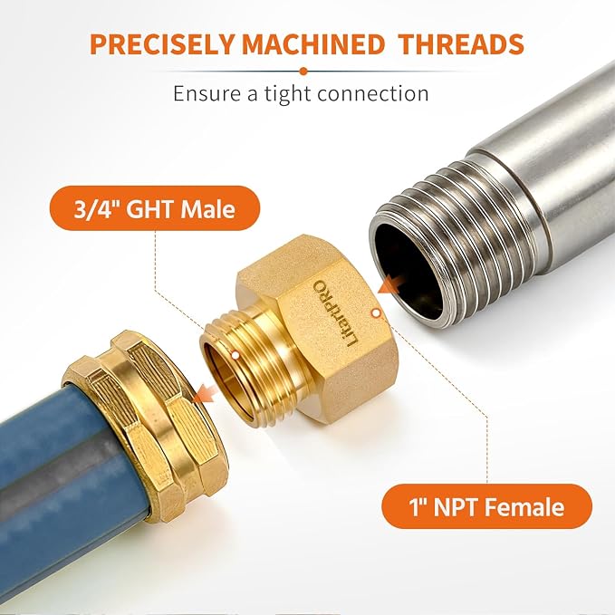 2PCs Brass 3/4" GHT Male to 1" NPT Female Hose Adapter | Lead-free heavy duty - Image 4
