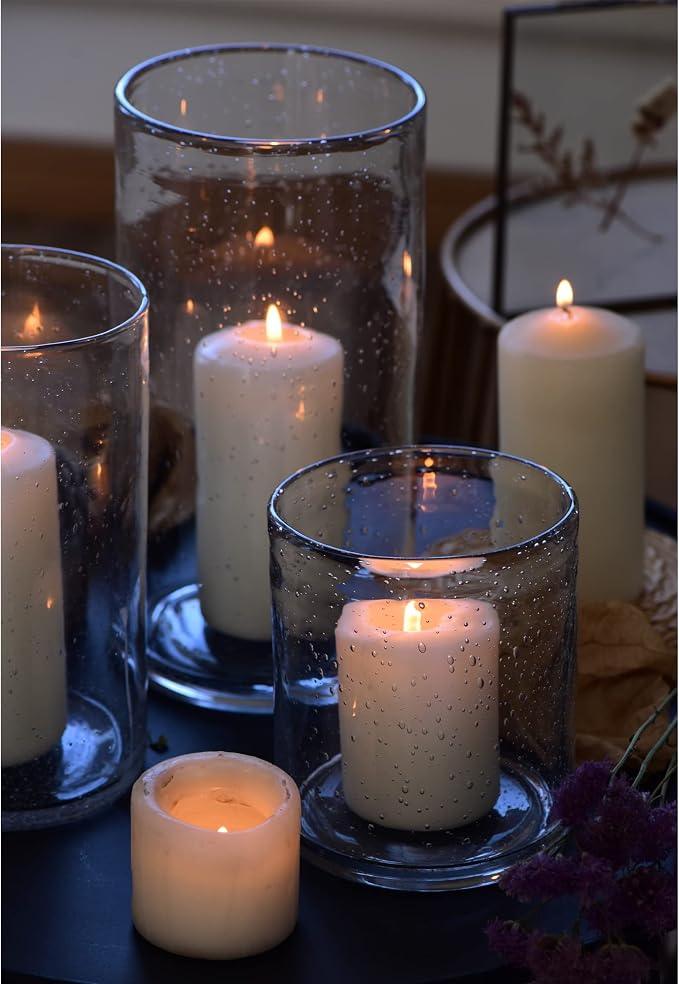 Hurricane Candle Holder Glass Cylinder Vase Clear Seeded 8" H | Pillar Candle - Image 2