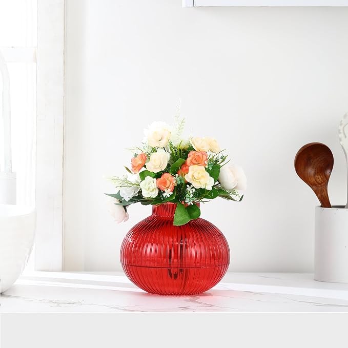 Red Glass Vase, Flower Vases for Bouquet, Ribbed Glass Vases for Flowers - Image 6