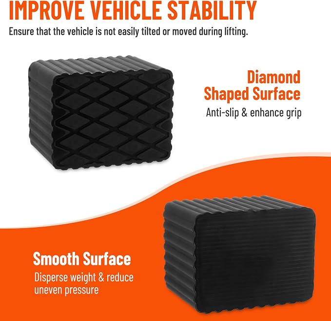 Solid Rubber Auto Lift Pads, 6-1/3" x 4-3/4" x 4" | 4 Pack Anti-Skid Lift Block - Image 4