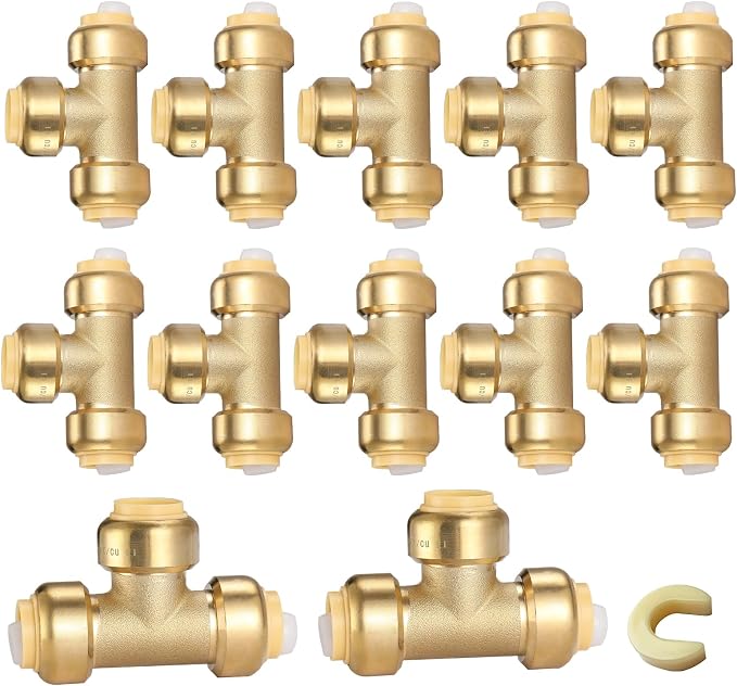 12PC HeSun 1/2" Pushfit Tee, Push to Connect Plumbing Fittings | Brass Push-fit by HeSun