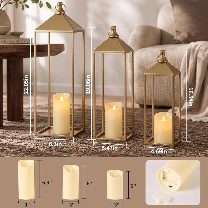 3 Pcs Large Gold Decorative Lanterns - Image 2
