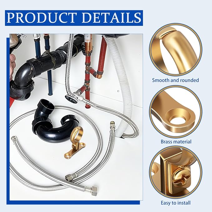 Hemobllo 22mm Heavy Duty Brass Pipe Clamp, 2-Hole Rigid Strap U-Bracket - Image 3