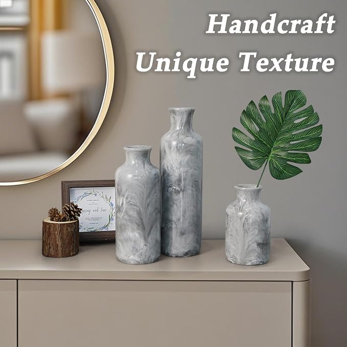 Resin 3 Piece Decorative Vase Set, Mantel and Shelf Decor. Boho Style Vases - Image 6