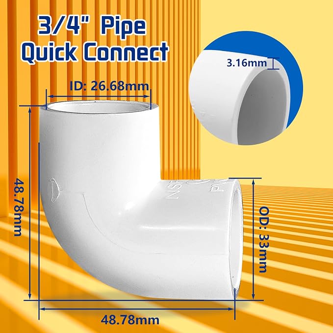10-Piece 3/4" 90 Degree PVC Elbow & Right Angle Adapter, PVC Corner Connector - Image 3