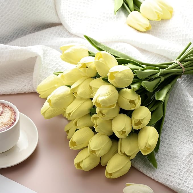 Janinka 100pcs Artificial Tulip Flowers Fake PU Tulips Faux Latex Bouquet - Image 5