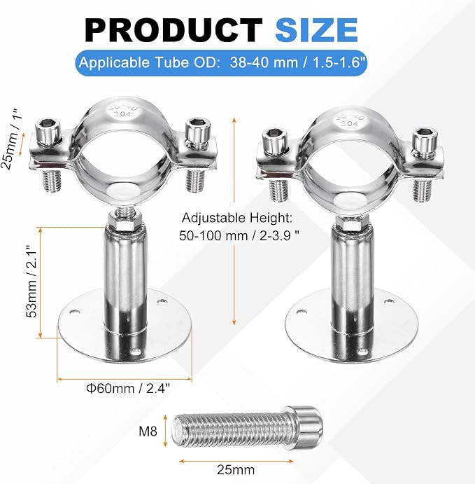 HARFINGTON 2 Set Wall Mount Ceiling Mount Pipe Supports 304 Stainless Steel - Image 2
