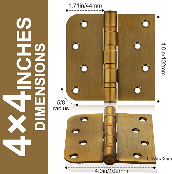 3 Pack 4 Inch Heavy Duty Door Hinges, Stainless Steel, Square and 5/8'' Radius - Image 2