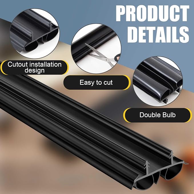 Pushglossy 4 Pcs 36" Kerf Door Sweep Double Bubble Kerf Black | 1-3/4" Wide - Image 3